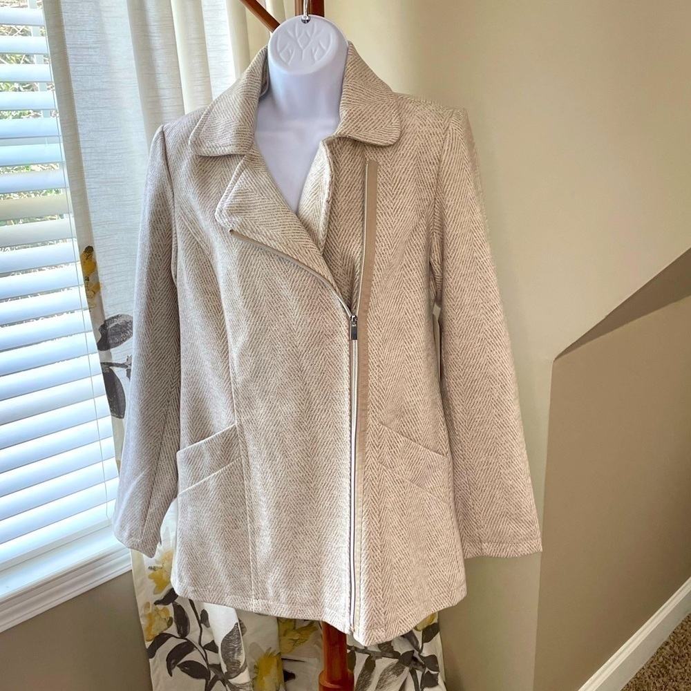 𝅺nwt Faded Glory Women's Fashion Faux Wool Coat With Asymmetrical Zipper Size S